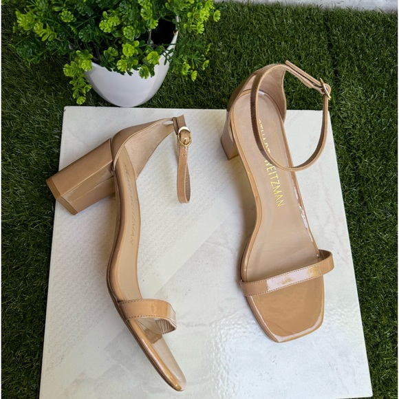 Stuart Weitzman Nearlynude Ankle strap Nude patent leather sandals size 10 women - Picture 14 of 16
